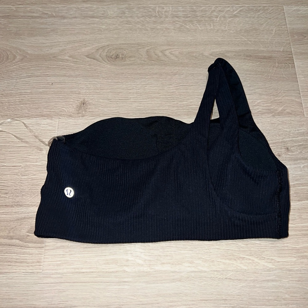Lululemon Ribbed Nulu Asymmetrical Yoga Bra in Black - Picture 2 of 11